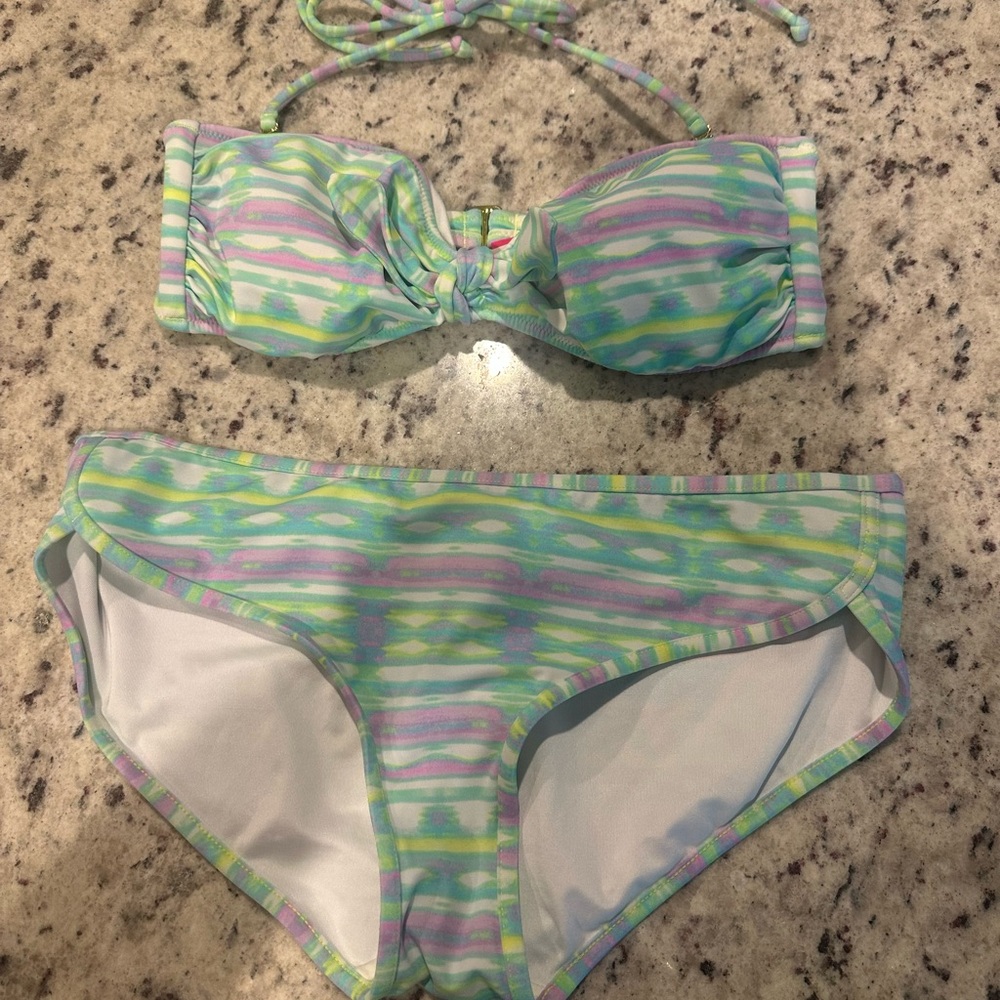 Victoria's Secret Green and Purple Bandeau Bikini